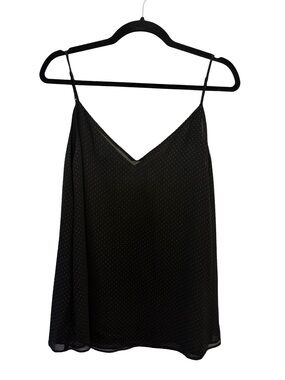 NWOT Calvin Klein Black Metallic Dot Chiffon Cami Top Womens L Spaghetti Strap